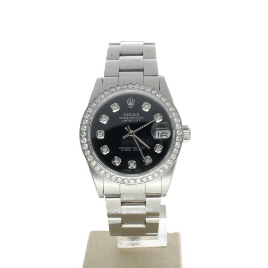 Rolex Date just 31 Stainless-steel 78240 Black Dial Women's 31-mm Automatic-self-wind Sapphire crystal. Swiss Made Wristwatch