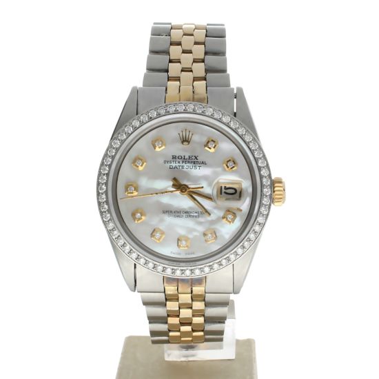 Rolex Date Just 36 Stainless-steel 1601 Mother-of-Pearl Dial Men's 36-mm Automatic-self-wind Sapphire crystal. Swiss Made Wristwatch