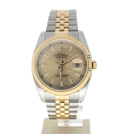 Rolex Date just 36 Stainless-steel 116233 Gold Dial Men's 36-mm Automatic-self-wind Sapphire crystal. Swiss Made Wristwatch