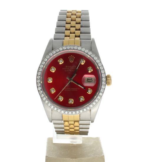 Rolex Date just 36 Stainless-steel 16013 Red Dial Men's 36-mm Automatic-self-wind Movement Swiss Made Wristwatch