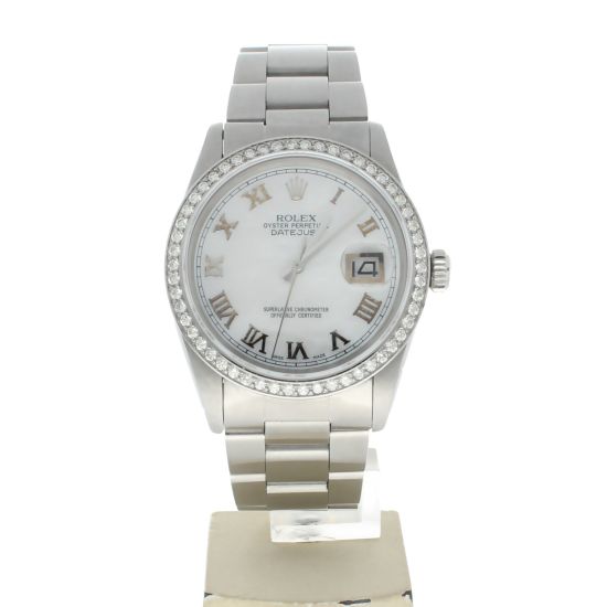 Rolex Date just 36 Stainless-steel 16014 Mother-of-Pearl Dial Men's 36-mm Automatic Sapphire crystal. Swiss-Made Wristwatch