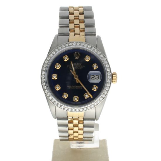 Rolex Date just 36 Stainless-steel 1601 Blue Dial Men's 36-mm Automatic-self-wind Sapphire crystal. Swiss Made Wristwatch