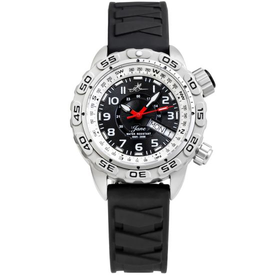 Abingdon Women Jane Covert Tactical Diver's Bezel and Compass Watch with Black Silicone Strap