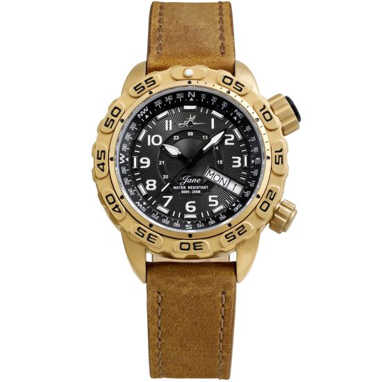 Abingdon Women Jane Outlaw Tactical Diver's Bezel and Compass Watch with Brown Leather Strap