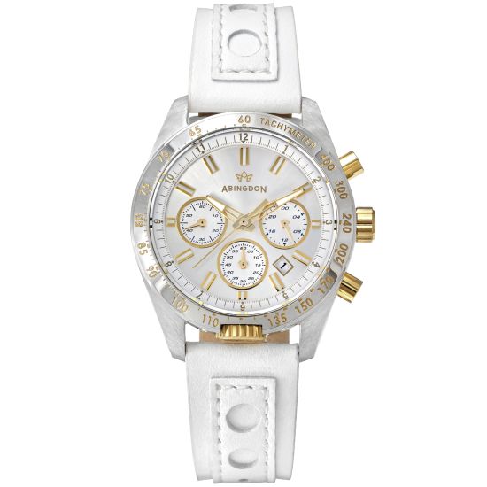 Abingdon Women Jordan Champagne Tachy Racing Watch with Camel Leather Strap