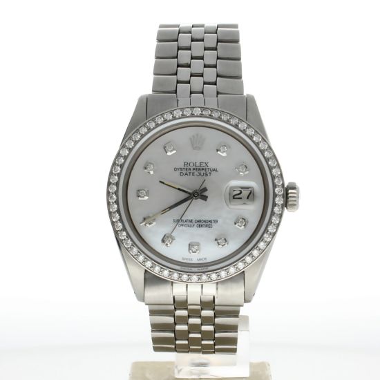 Rolex DateJust 36 Stainless-steel 1601 Mother-of-Pearl Dial Mens 36-mm Automatic-self-wind Sapphire crystal. Swiss Made Wrist Watch