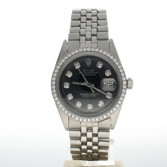 Rolex DateJust 36 Stainless-steel 1601 Black Dial Mens 36-mm Automatic self-wind Sapphire crystal. Swiss Made Wrist Watch