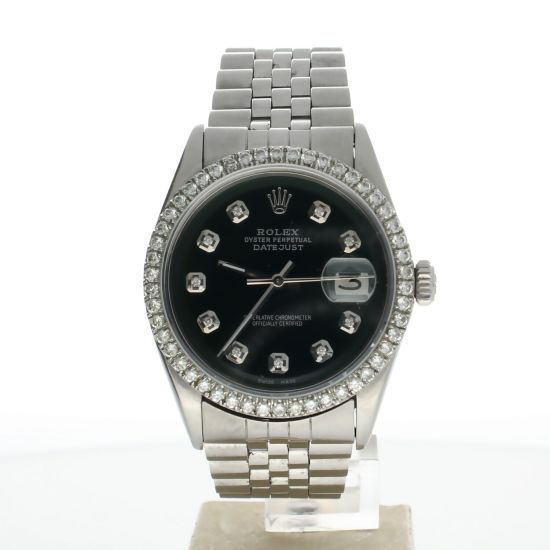 1980 Rolex DateJust 36 Stainless-steel 1601 Black Dial Mens 36-mm Automatic self-wind Sapphire crystal. Swiss Made Wrist Watch