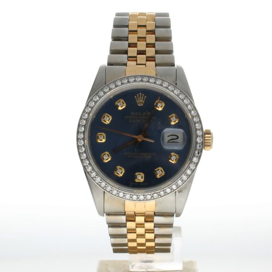 1982-Rolex DateJust 36 Stainless-steel 16014 Blue Dial Mens 36-mm Automatic self-wind Sapphire crystal. Swiss Made Wrist Watch