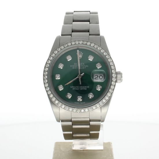 Rolex DateJust 36 Stainless-steel 16030 Green Dial Mens 36-mm Automatic self-wind Sapphire crystal. Swiss Made Wrist Watch