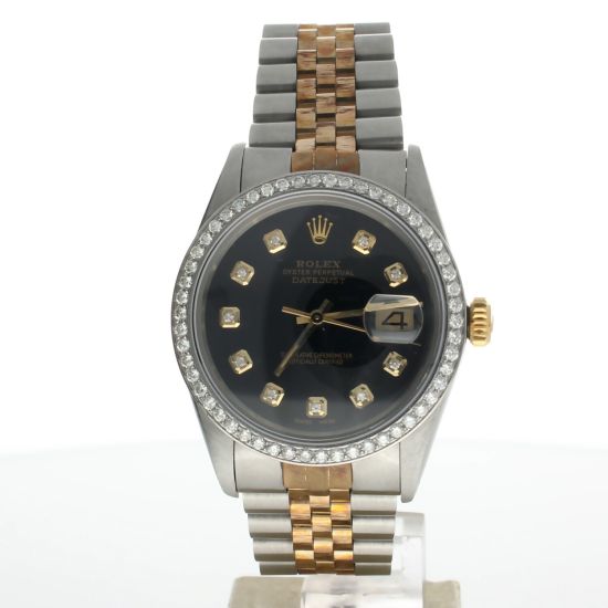 1983 Rolex DateJust 36 Stainless-steel 16013 Black Dial Mens 36-mm Automatic self-wind Sapphire crystal. Swiss Made Wrist Watch
