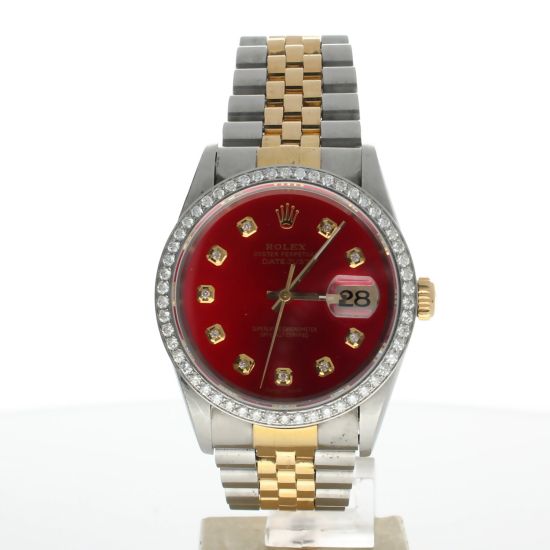 Rolex DateJust 36 Stainless-steel 16233 Red Dial Mens 36-mm Automatic self-wind Sapphire crystal. Swiss Made Wrist Watch