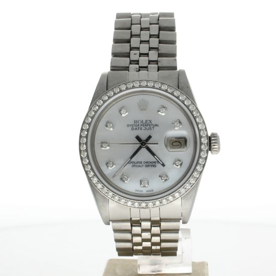 Rolex DateJust 36 Stainless-steel 16030 Mother-of-Pearl Dial Mens 36-mm Automatic self-wind Sapphire crystal. Swiss Made Wrist Watch