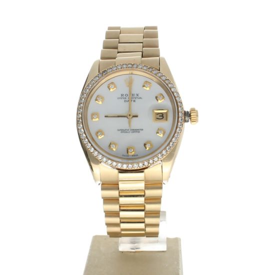 Rolex Date 34 Yellow-gold 1503 Mother-of-Pearl Dial Women's 34-mm Automatic-self-wind Sapphire crystal. Swiss-Made Wrist Watch
