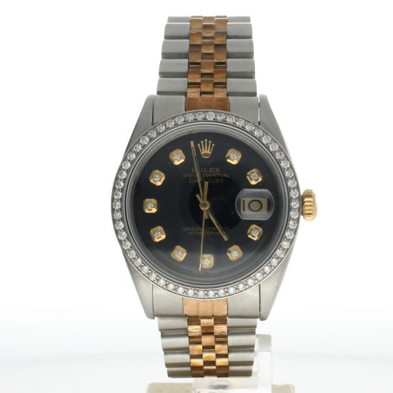 Rolex Date Just 36 Stainless-steel 1601 Black Dial Men's 36-mm Automatic self-wind Sapphire crystal. Swiss Made Wristwatch