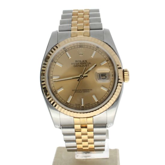 Rolex Datejust 36 Stainless-steel 116233 Champagne Dial Men's 36-mm Automatic-self-wind Sapphire crystal. Swiss-Made Wrist Watch