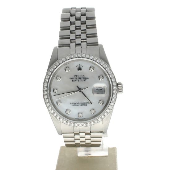Rolex Date just 36 Stainless-steel 16014 Mother-of-Pearl Dial Men's 36-mm Automatic-self-wind Sapphire crystal. Swiss-Made Wristwatch