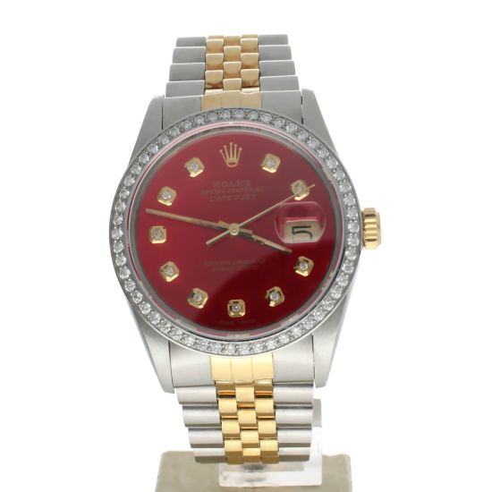 Rolex Date just 36 Stainless-steel 16013 Red Dial Men's 36-mm Automatic-self-wind Sapphire crystal. Swiss-Made Wristwatch