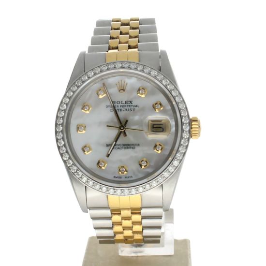 Rolex Date just 36 Stainless-steel 16013 Mother-of-Pearl Dial Men's 36-mm Automatic-self-wind Sapphire crystal. Swiss-Made Wristwatch