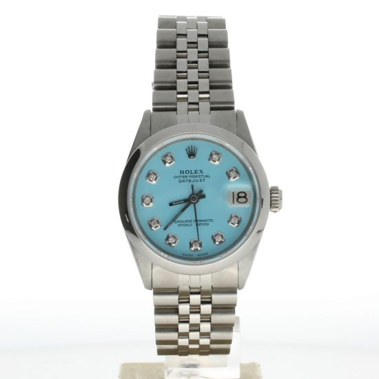 Rolex DateJust 31 Stainless-steel 6824 Blue Dial Womens 31-mm Automatic self-wind Sapphire crystal. Swiss Made Wristwatch