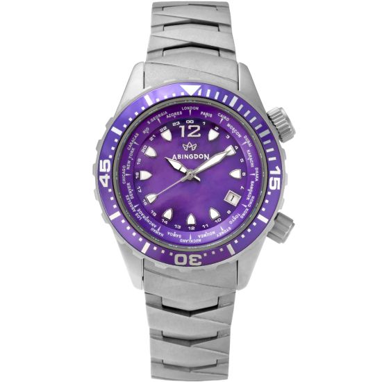 Abingdon Womens Marina Pacific Purple Automatic Diver's Multifunctional Titanium Watch Set MA-PPUR