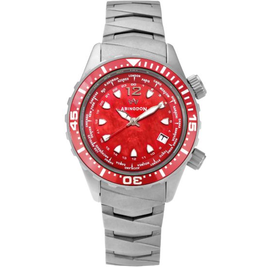 Abingdon Womens Marina Reef Red Automatic Diver's Multifunctional Titanium Watch Set MA-RRED