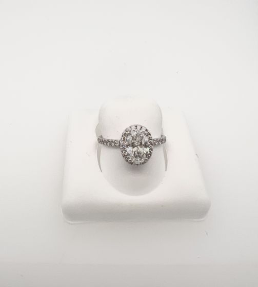 1.33cts Oval Halo Diamond Ring in18K White Gold