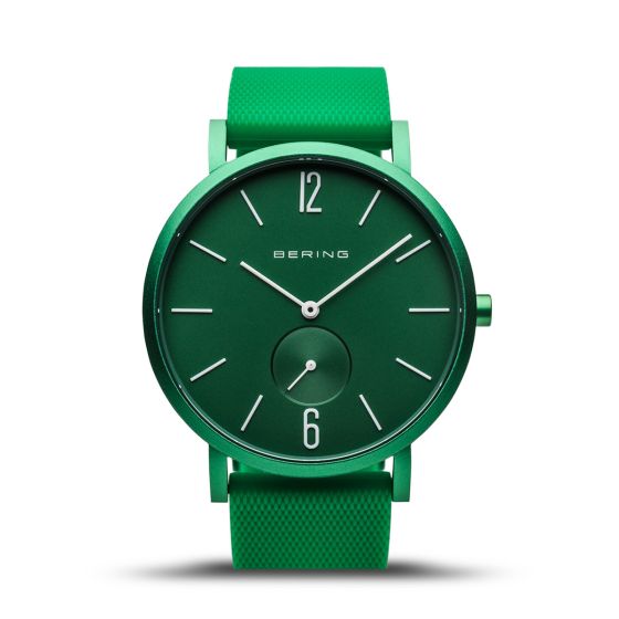 BERING Time Slim Solar Collection Platinum 16940-899 Green Dial Unisex-adult 40-mm Quartz Sapphire crystal. Designed in Denmark Wrist Watch
