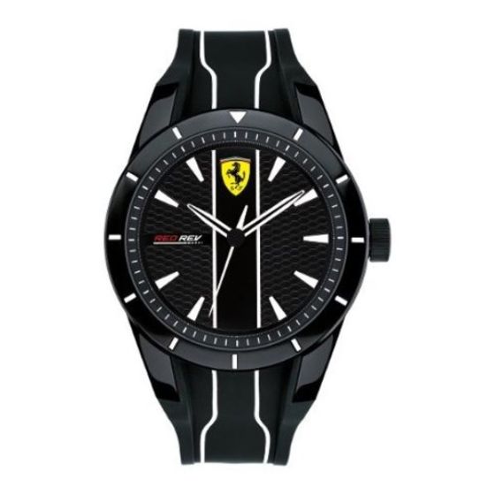 Ferrari Red Rev Stainless-steel 830495 Black Dial Mens 44-mm Quartz Mineral crystal.  Wrist Watch