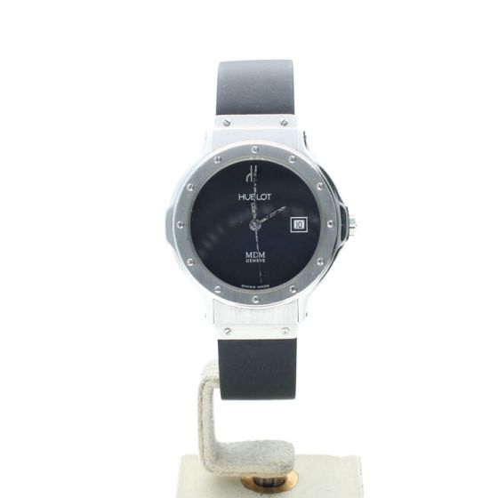 Hublot MDM Geneve Stainless-steel 1391.1 Black Dial Women's 28-mm Quartz Sapphire crystal. Swiss Made Wrist Watch