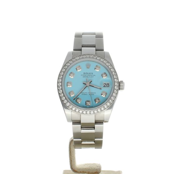 Rolex Date Just 31 Stainless-steel 178240 Blue Dial Womens 31-mm Automatic self-wind Sapphire crystal. Swiss Made Wristwatch