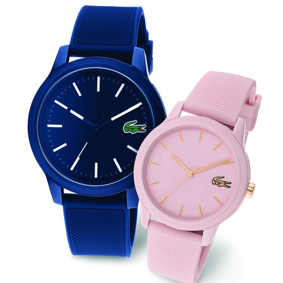 Set 2 Lacoste Watches 12.12 unisex TR90 Quartz Watch with Silicone Strap, Blue/Pink, (Model: 2070008)