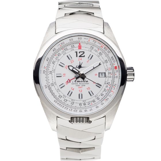 Abingdon Amelia Cloud White GMT Pilot Watch with Stainless Steel Bracelet AM-CW-SSB