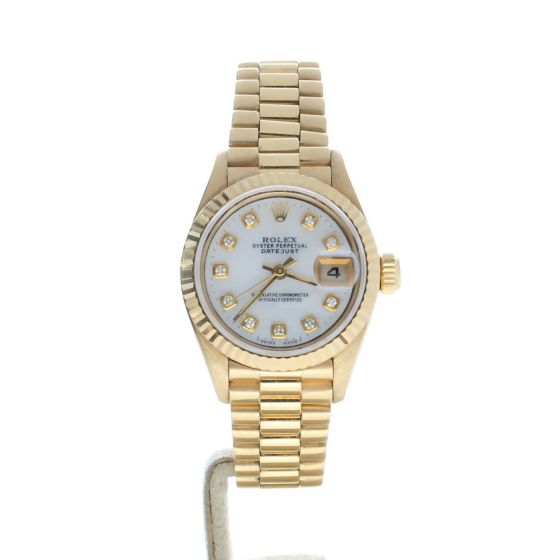 Rolex Date Just 26 Yellow-gold 69178 White Dial Womens 26-mm Automatic self-wind Sapphire crystal. Swiss Made Wristwatch