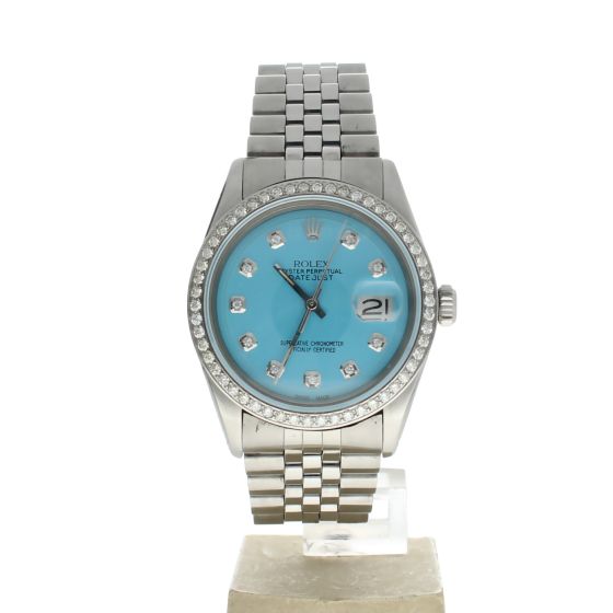 Rolex DateJust 36 Stainless-steel 1601 Blue Dial Men's 36-mm Automatic self-wind Sapphire crystal. Swiss Made Wristwatch