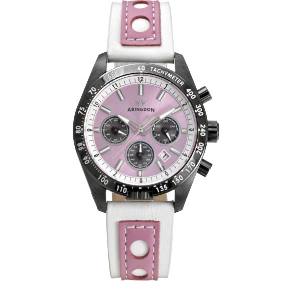 Abingdon Women Jordan Podium Pink Tachy Watch with Camel Leather Strap