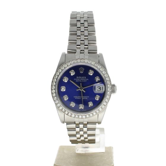 Rolex Date Just 31 Stainless-steel 68274 Blue Dial Womens 31-mm Automatic self-wind Sapphire crystal. Swiss Made Wristwatch
