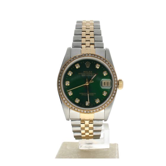 Rolex Date Just 31 Stainless-steel 68273 Green Dial Womens 31-mm Automatic self-wind Sapphire crystal. Swiss Made Wristwatch