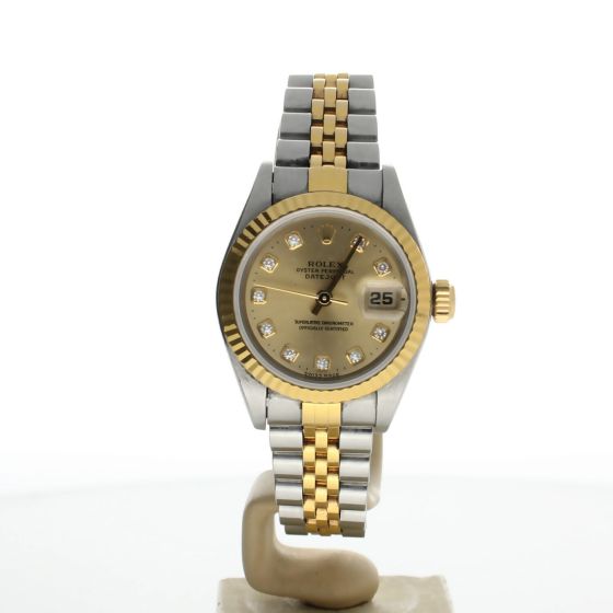 Rolex DateJust 26 Stainless-steel 69173 Gold Dial Womens 26-mm Automatic self-wind Sapphire crystal. Swiss Made Wrist Watch