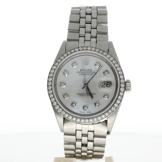 Rolex DateJust 36 Stainless-steel 1603 Mother-of-Pearl Dial Mens 36-mm Automatic-self-wind Sapphire crystal. Swiss Made Wrist Watch