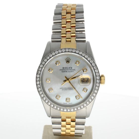 Rolex DateJust 36 Stainless-steel 16013 Mother-of-Pearl Dial Mens 36-mm Automatic-self-wind Sapphire crystal. Swiss Made Wrist Watch