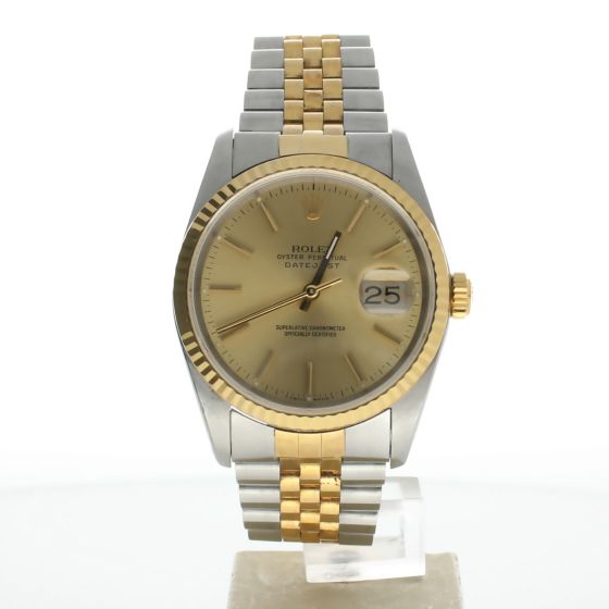 Rolex DateJust 36 Stainless-steel 16233 Gold Dial Mens 36-mm Automatic self-wind Sapphire crystal. Swiss Made Wrist Watch