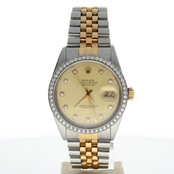 Rolex DateJust 36 Stainless-steel 16013G Champagne Dial Men's 36-mm Automatic self-wind Sapphire crystal. Swiss Made Wristwatch