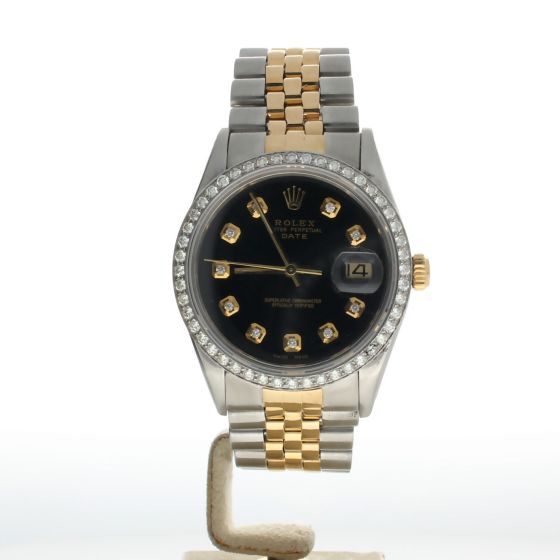 Rolex Date 34 Stainless-steel 15053 Black Dial Womens 34-mm Automatic self-wind Sapphire crystal. Swiss Made Wrist Watch