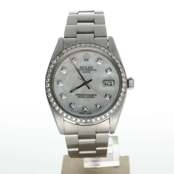 Rolex Date 34 Stainless-steel 6694 Mother-of-Pearl Dial Women's 34-mm Automatic-self-wind Sapphire crystal. Swiss Made Wrist Watch