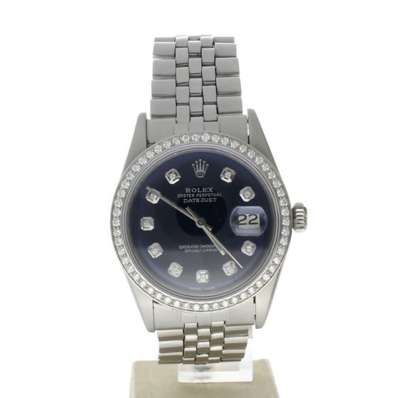 Rolex DateJust 36 Stainless-steel 1603 Blue Dial Mens 36-mm Automatic self-wind Sapphire crystal. Swiss Made Wrist Watch
