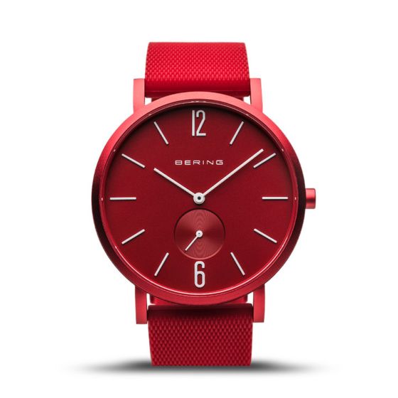 BERING Time True Aurora Collection Resin 16940-599 Red Dial Unisex-adult 40-mm Quartz Sapphire crystal. Designed in Denmark Wrist Watch
