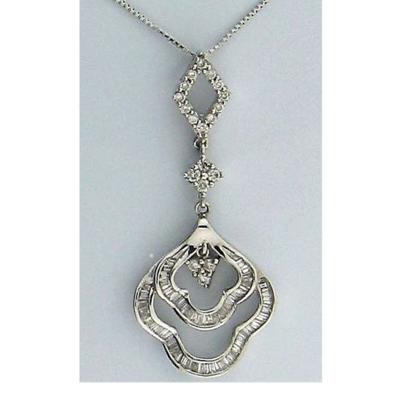 0.20 Round & 0.40ct Tapered Baguette Pendant in 18k WG -187680