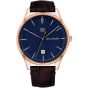 Tommy Hilfiger Damon Rose Gold-tone Stainless Steel 1791493 Blue Dial Mens 44-mm Quartz Mineral crystal.  Wrist Watch