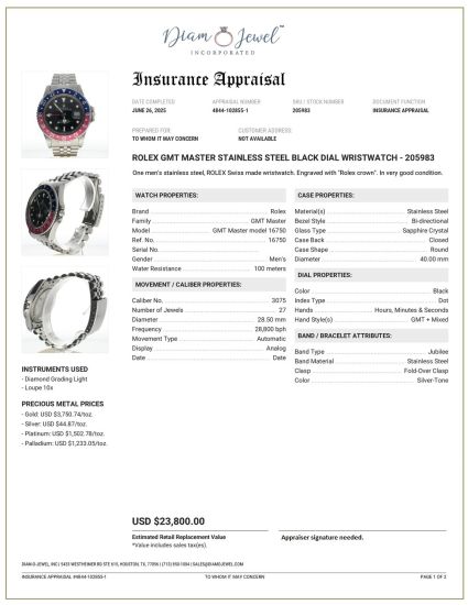 Rolex GMT-Master Stainless-steel 16750 Black Dial Mens 40-mm Automatic-self-wind Sapphire crystal. Swiss Made Wrist Watch